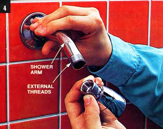 Shower arms with external threads are easier to install