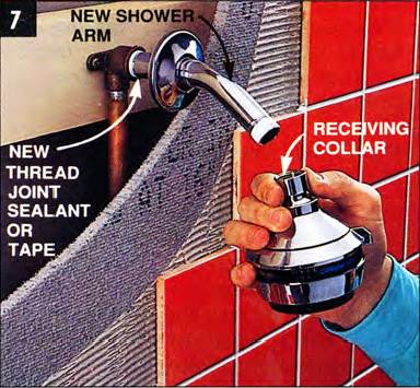 Use new thread joint sealant or tape when screwing the new shower head