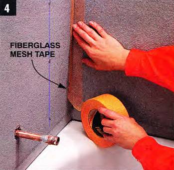 Use fiberglass mesh tape to cover all seams in the cement board