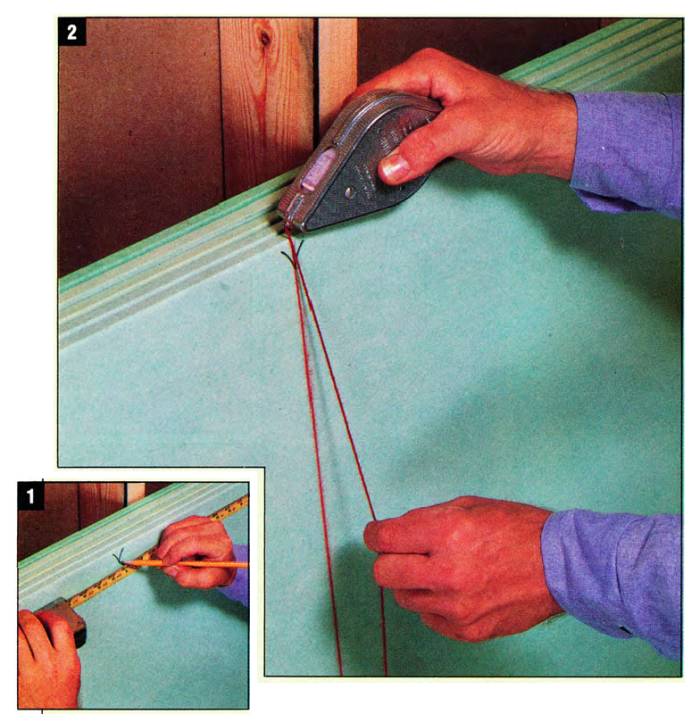 Marking drywall for cutting is easy; use a tape measure to mark your length and snap your chalk line