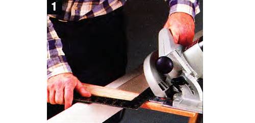 Use a carpenter's square as a circular saw guide and make a miter cut