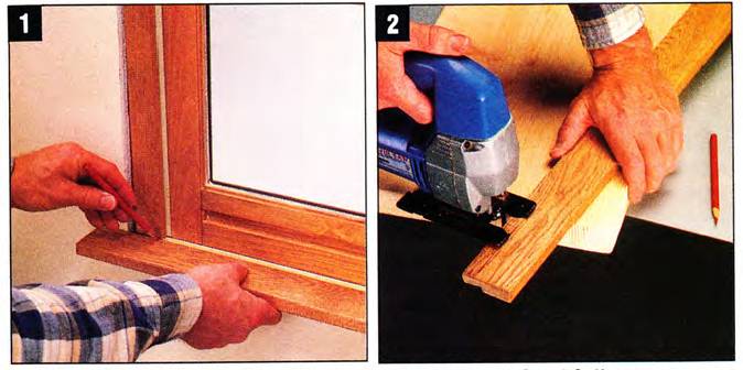 Cut the stool to length, mark the side jambs, and the depth of notch; cut out the notch with a jigsaw