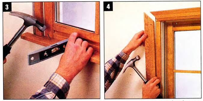 Fasten the stool and install the window casings as you did the door