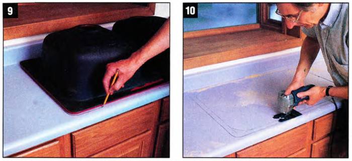 Once everything is properly positioned, mark the sink location and cut the sink hole