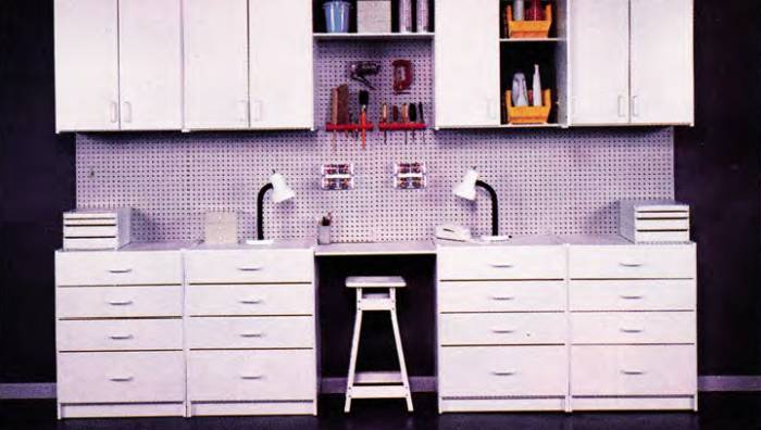Cabinets can also be used in a garage workshop