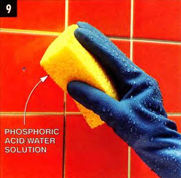 Clean the tile surface with a phosporic acid solution