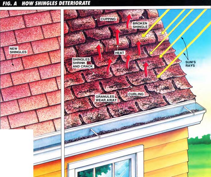Shingles deteriiorate due to UV rays and extreme heat from the sun