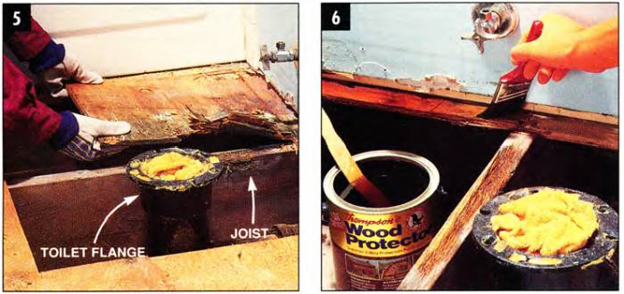 Remove all rotten wood. Once the rotted areas are dry, apply wood preservative on damaged and discolored areas