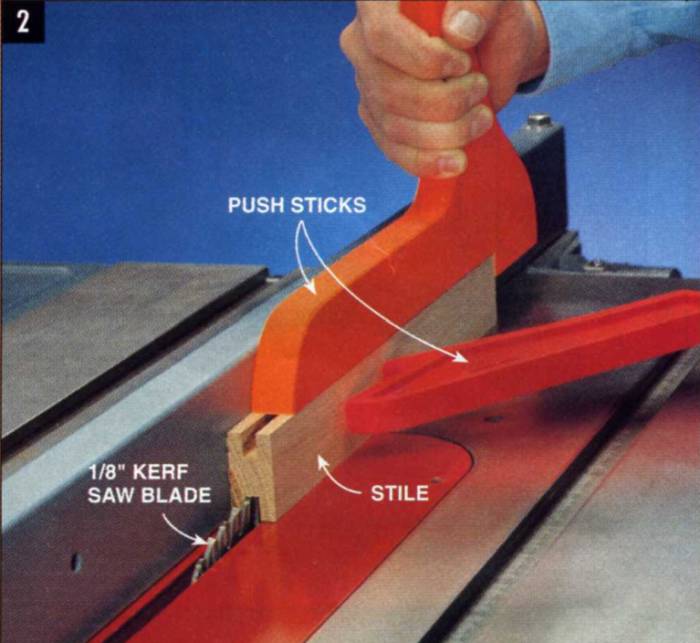 use push sticks to safely cut the grooves