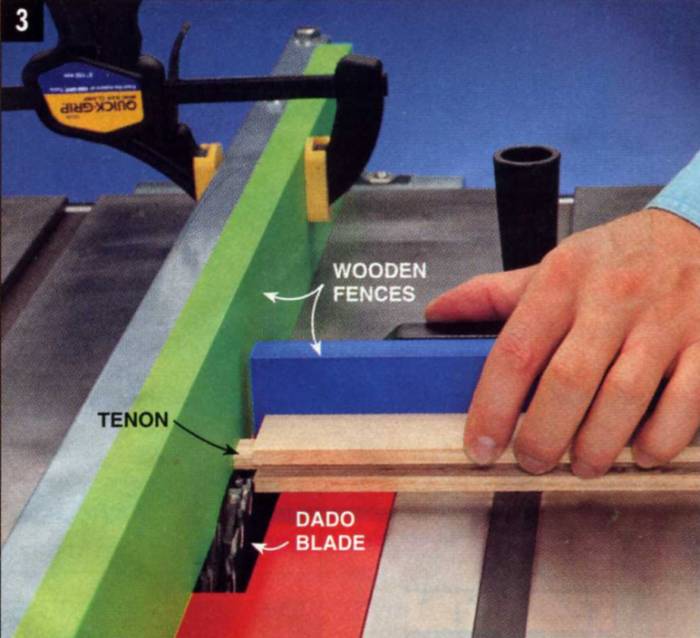 use a miter gauge and a scrap piece of wood to cut the ends of the stiles and rails