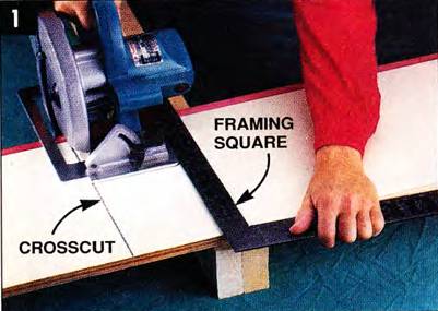 Use a framing square as a crosscut guide for your circular saw