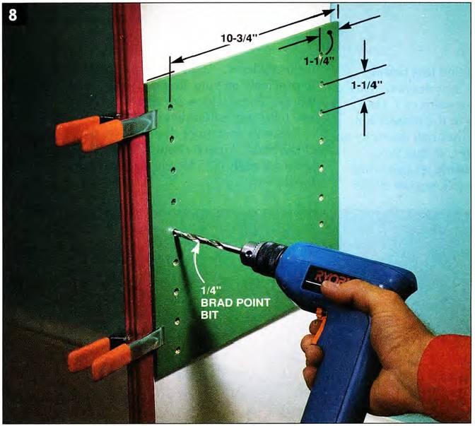 Make a jig to accurately drill the adjustable shelf support holes