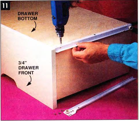 Screw the drawer fronts from the inside and mount the drawer sliders