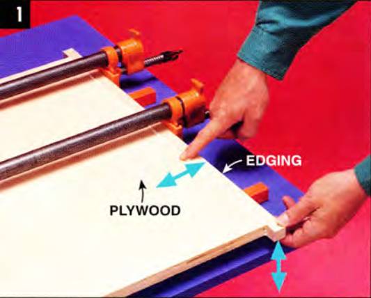 Start by glueing the solid wood edges to the plywood parts