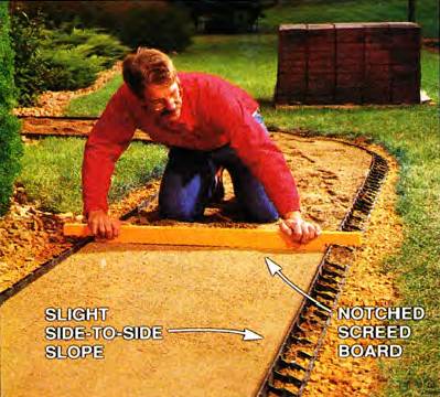 Make your pathway with a slight side-to-side slope for draining rainwater