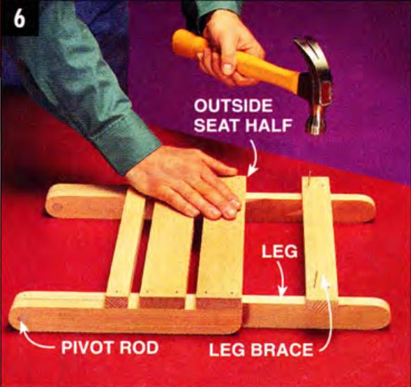 Use the outside seat half to align the outside legs and the outside leg brace