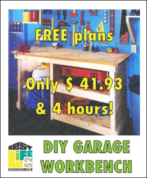 Build your own DIY garage workbench with shelves & tool storage spending only $41.93. Customize the workbench height according to your own height!