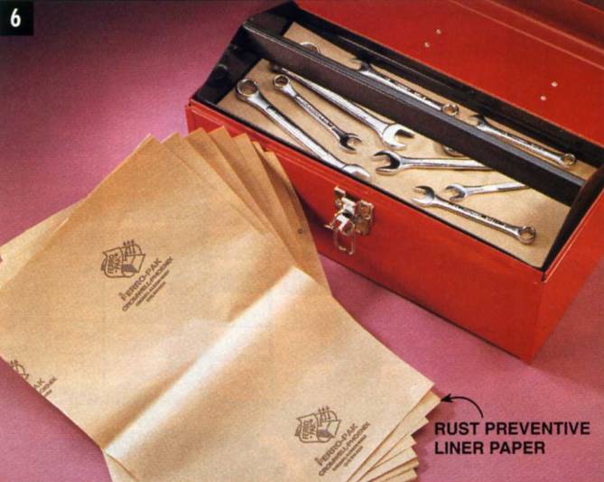 You can use rust-preventative liner paper inside toolboxes to avoid moisture and rust spots inside