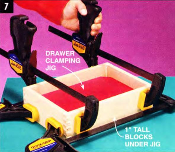Make a drawer clamping jig to ensure all drawers are square and with equal inside dimensions