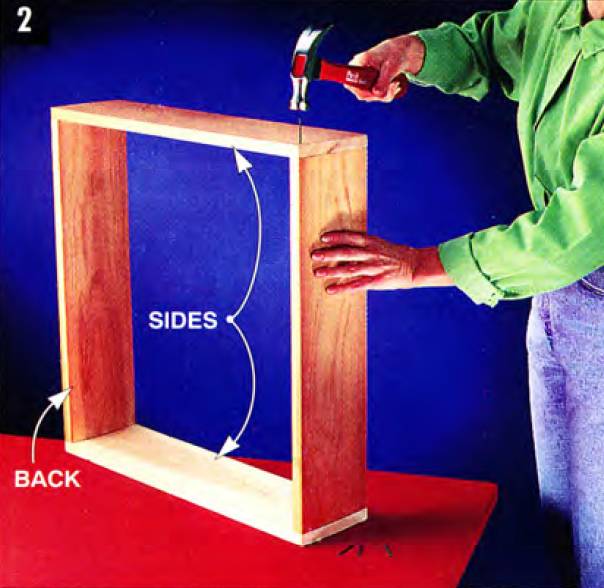 Nail together a box, overlapping the sides over the front and back boards