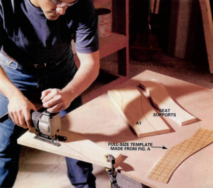 Follow the pattern in fig. A to draw and cut the seat frame curves