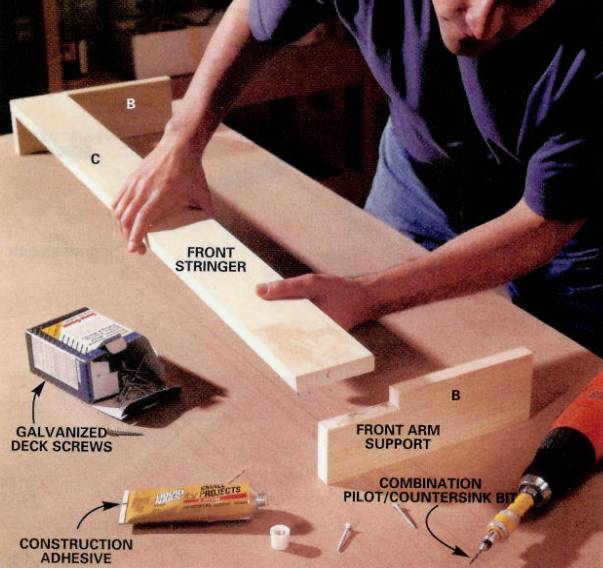 Notch the front arm supports to accept the front stringer