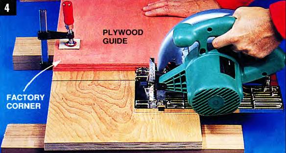 Use the best factory corner as a reference to create a crosscut guide for your circular saw