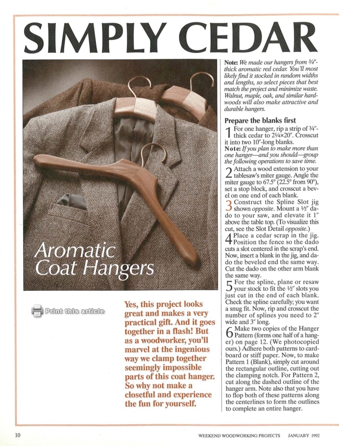 Make your own aromatic coat hangers out of cedar