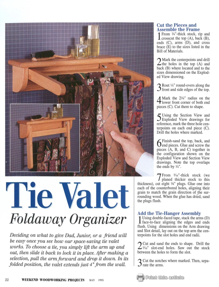 DIY tie valet organizer that folds away