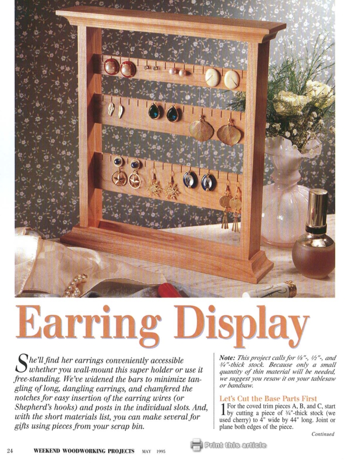 Wooden earring display plans