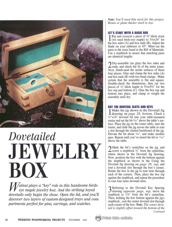 Dovetailed jewelry box plans