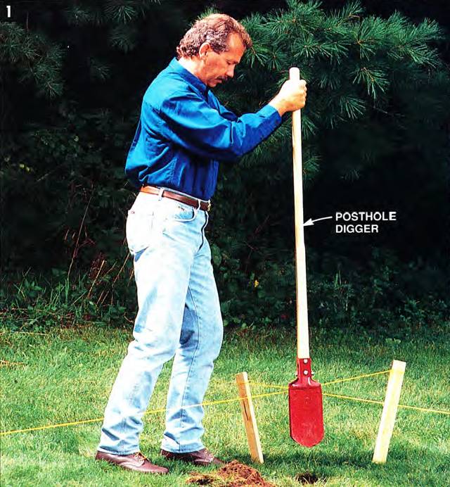 Use a posthole digger to dig flat and solid-bottom holes