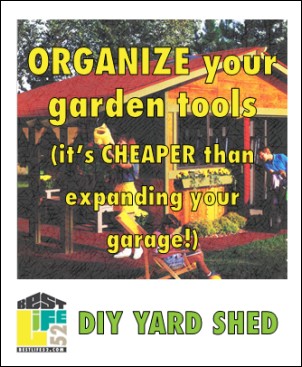 Build this shed and keep all your garden tools and supplies in the same place. It's cheaper than expanding your garage!