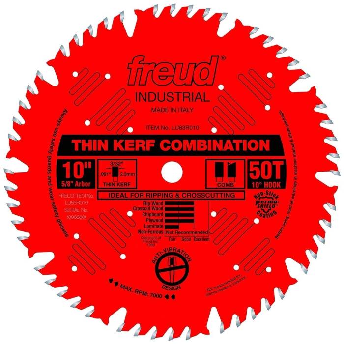 thin kerf combination blade Freud LU83R010 review
