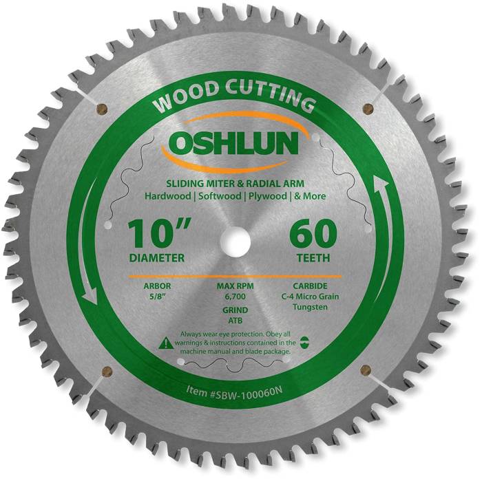 Oshlun SBW-100060N 10-inch 60-tooth negative rake angle saw blade review