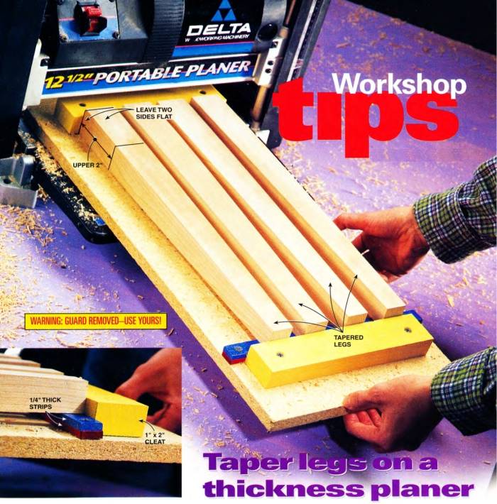 Make tapered legs with this thickness planer jig