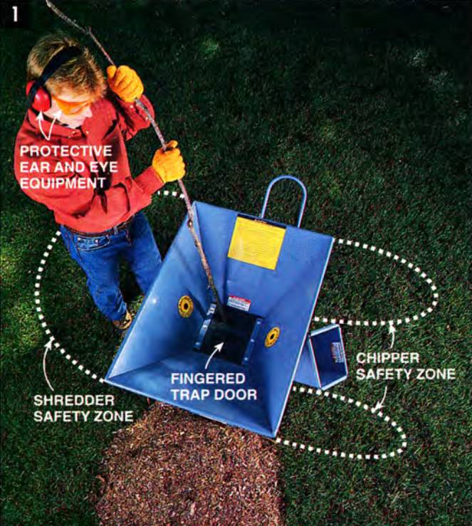 safe operation begins with proper eye and ear protection, as well as staying inside the safety zone and away from the chipper chute exit