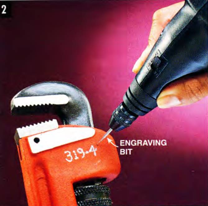 use an engraving bit in your cordless dremel to also engrave on plastic and metal