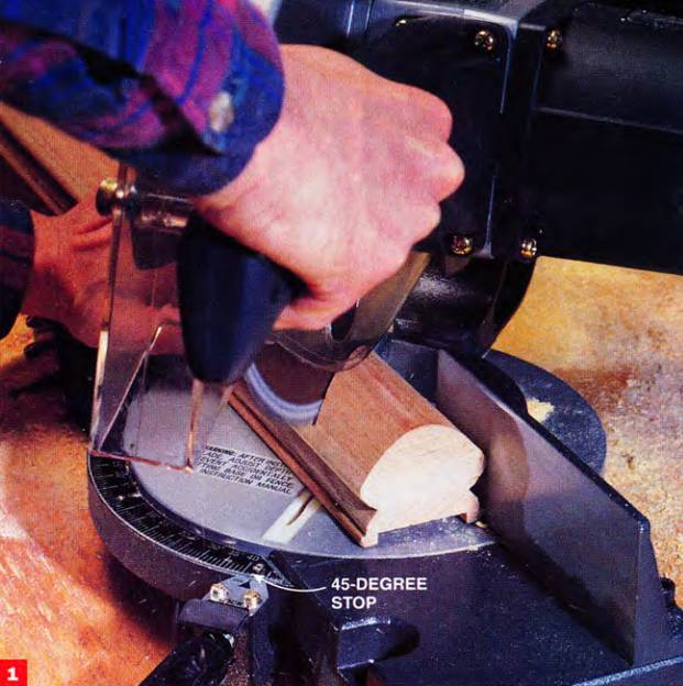 make sure your miter saw is properly tuned and take advantage of the built-in 45-degree positive stops