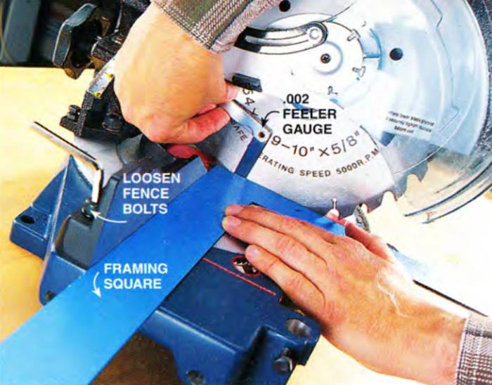 use a feeler gauge and a framing square to perfectly tune your miter saw fence