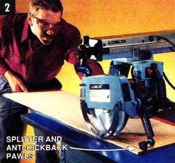 Some radial arm saws can be used to rip boards; make sure to use a splitter and anti-kickback pawls for added safety