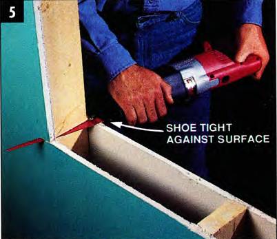 Using a long blade, you cut through a wall with a single cut; keep the shoe against the surface and use a short stroke