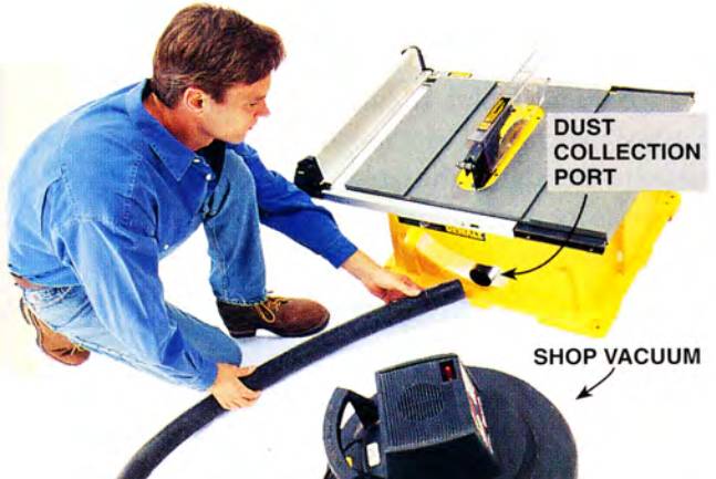 Most saws such as the DeWalt DWE7491RS come with a dust collection port. This helps the workshop stay cleaner. The dust port effectiveness is largely limited by your dust collection power - the stronger it is, the more effective will be your table saw dust collection