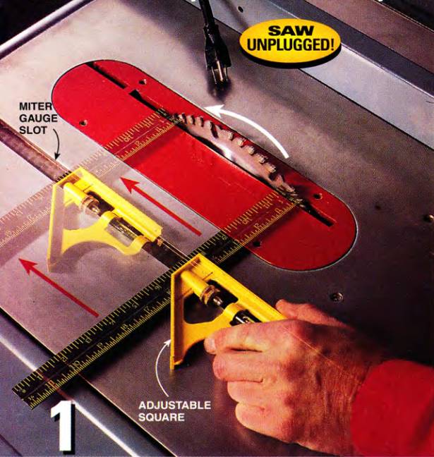 Use a combination square and the miter gauge slot to check (and adjust if necessary) the blade parallel alignment
