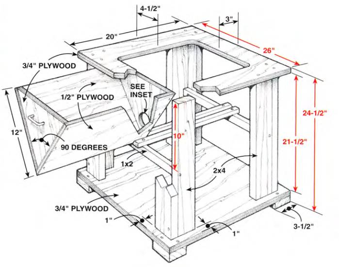 This is an exploded view of all the pieces needed to build the table saw station, plus their final dimensions