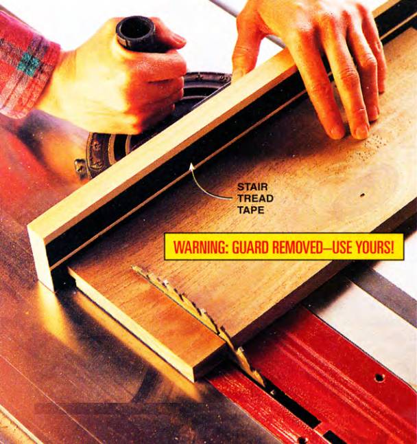 Use stair tread safety tape on your miter gauge to avoid work pieces slipping