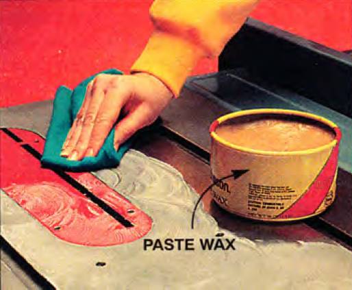 Apply paste wax twice a year to your cast iron table saw top and protect it from moisture and rust - plus it reduces friction